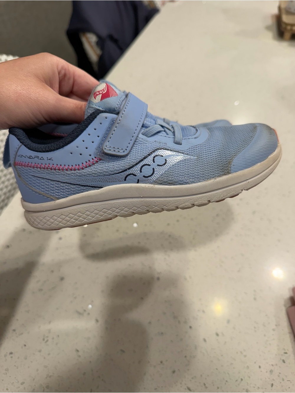 Saucony Kids Light Blue and Pink Velcro Athletic Sneaker